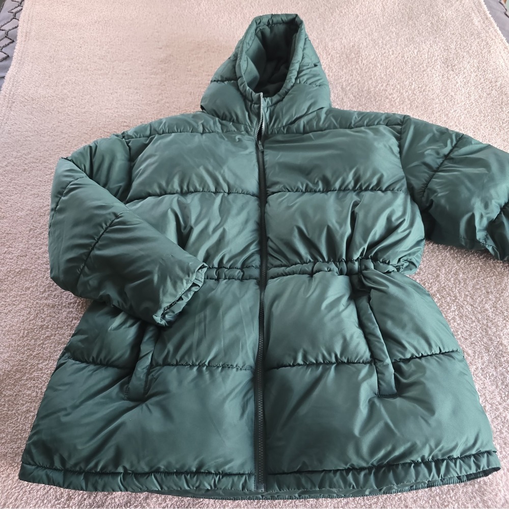 Hollister Women's Quilted Puffer Jacket Coat Hooded Green XXL Winter Full-zip